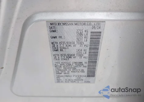 2014 Nissan Pathfinder Sl из США, поврежденный, VIN 5N1AR2MN6EC735904